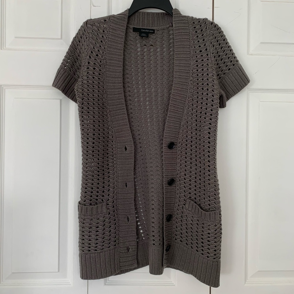Calvin Klein Jeans Gray Open Knit Cardigan